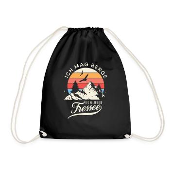 I like mountains that keep their mouths shut Hiking motif - Drawstring Bag - black - Front