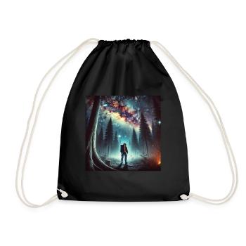 Astronaut Starry Sky Forest Cosmos Art Surreal - Drawstring Bag - black - Front