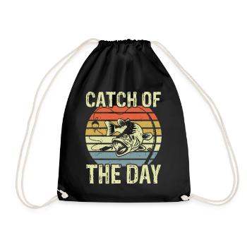 Fang des Tages: Fischliebhaber, Angler, Natur - Turnbeutel - Schwarz - Vorne