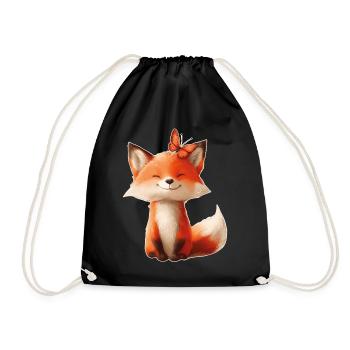 Fox with Butterfly - Drawstring Bag - black - Front