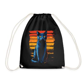 Russisch Blau Katze Vintage Portrait Silhouette - Turnbeutel - Schwarz - Vorne