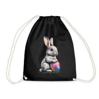 Cuddly cute Easter bunny with colorful Easter egg - Drawstring Bag - black - Front