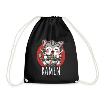 Ramen Kawaii Katze Japan Anime Manga Cat Neko - Turnbeutel - Schwarz - Vorne