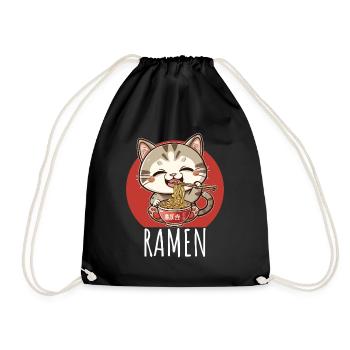 Ramen Kawaii Katze Japan Anime Manga Cat Neko - Turnbeutel - Schwarz - Vorne