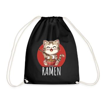 Ramen Kawaii Katze Japan Anime Manga Cat Neko - Turnbeutel - Schwarz - Vorne