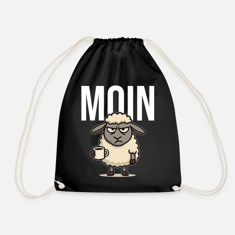 MOIN – Grummeliges Schaf mit Kaffee | Morgenmuffel - Turnbeutel - Schwarz