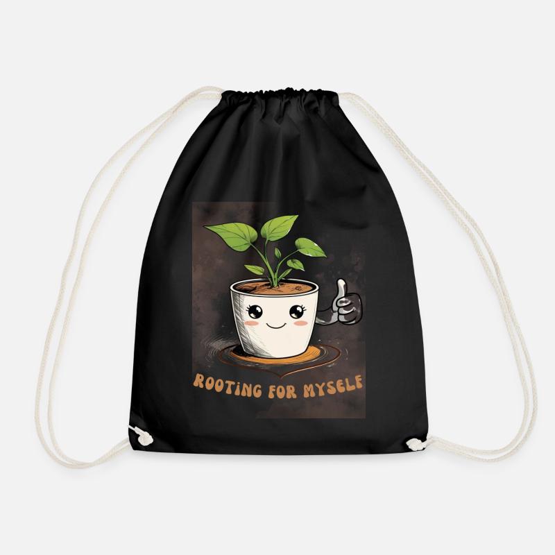 Self-love with humor &amp; plant power - Drawstring Bag - black