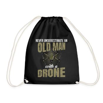 Old Man with a Drone Drone Saying - Drawstring Bag - black - Front