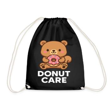 Cuddly bear with donut accessory - Drawstring Bag - black - Front