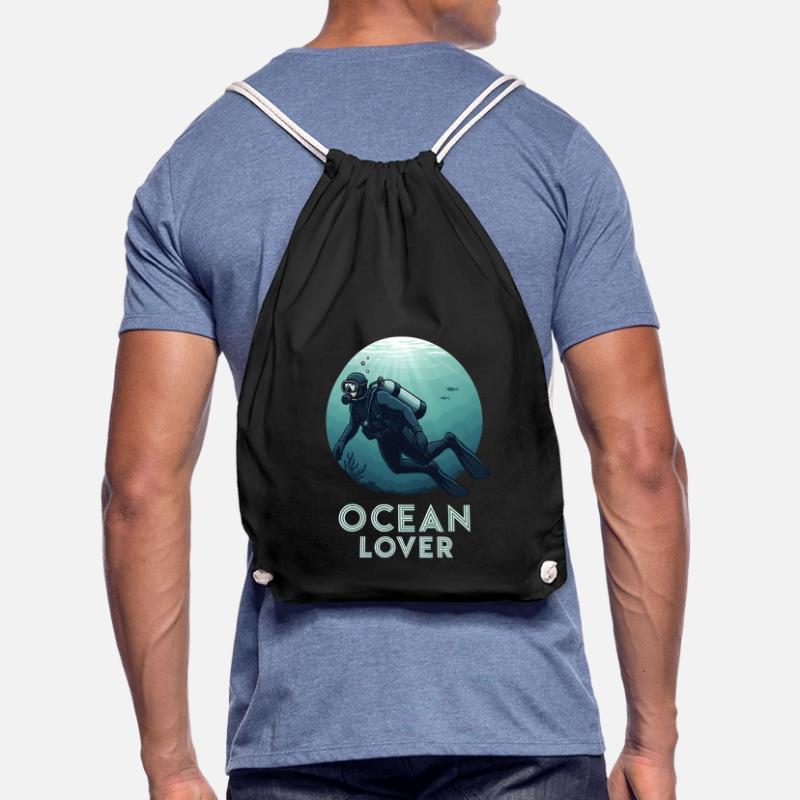 Ocean Lover Diver Drawstring Bag