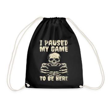 Gaming Skeleton I paused my game - Drawstring Bag - black - Front