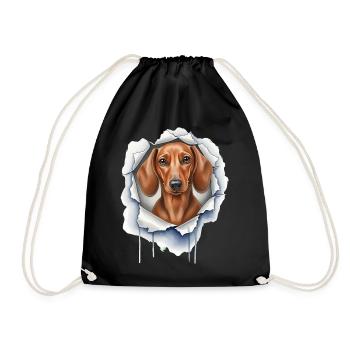 Funny dachshund peeps out of crack - Cute dog - Drawstring Bag - black - Front