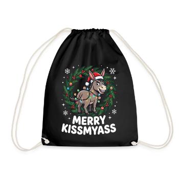 Merry KissMyAss Donkey Pajamas Sarcastic Xmas Lusti - Drawstring Bag - black - Front