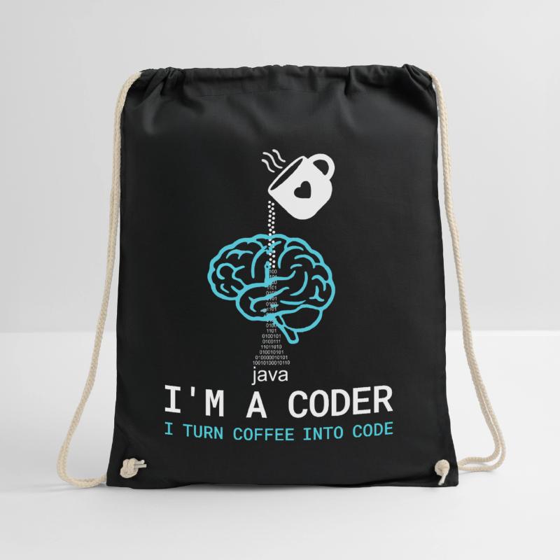 Coder T-Shirt: Coffee into Code – Nerdy Programmie Turnbeutel