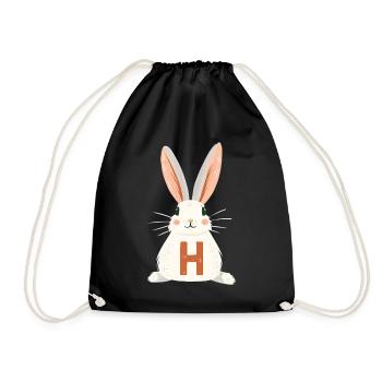 H Letter - Bunny - Customizable - Drawstring Bag - black - Front