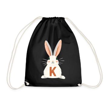 K -Letter - Bunny - Personalizable - Drawstring Bag - black - Front