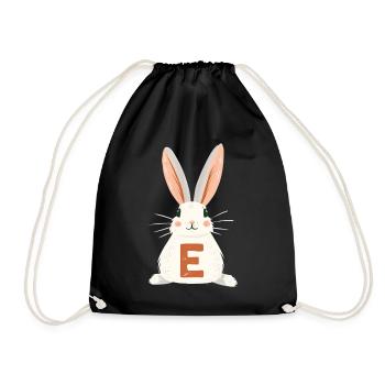 E Letter - Bunny - Personalizable - Drawstring Bag - black - Front