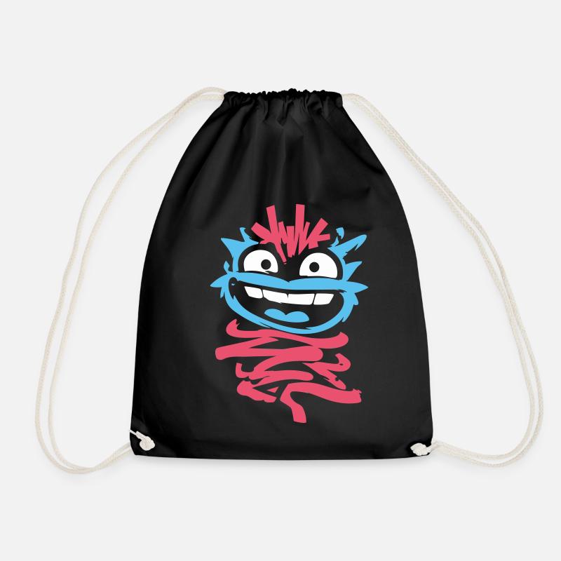 Little Monsters: Punk Monkey with Wink - Drawstring Bag - black