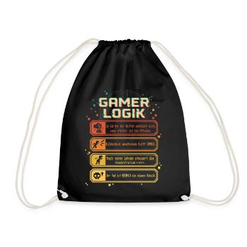 Gamer Logik Lustiges Gaming Design Retro Pixel - Turnbeutel - Schwarz - Vorne