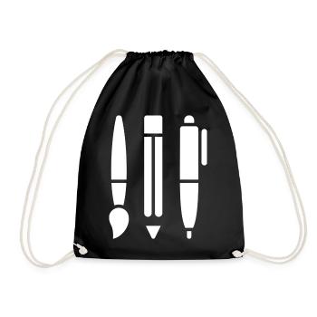Pinceau, crayon et stylo - Symbole artistique - Sac de sport léger - noir - Devant