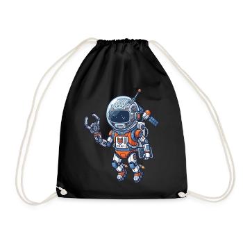 Astronaut Robot in Orange Blue Suit - Drawstring Bag - black - Front