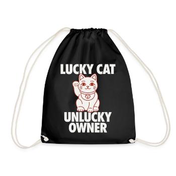 Lucky Cat Unlucky Owner Funny - Drawstring Bag - black - Front