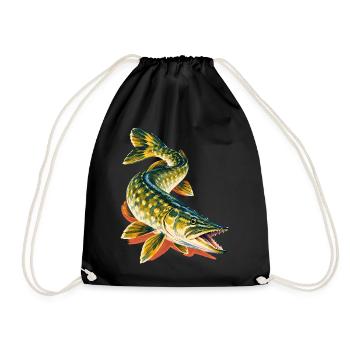 Hecht Angeln Raubfisch Hechtangler Geschenk - Turnbeutel - Schwarz - Vorne