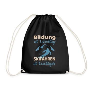 Bildung ist wichtig Skifahren ist Wichtiger - Turnbeutel - Schwarz - Vorne