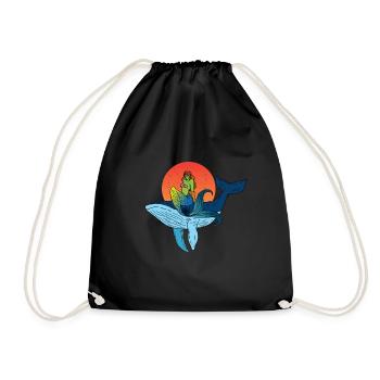 Wal und Meerjungfrau Design - Turnbeutel - Schwarz - Vorne