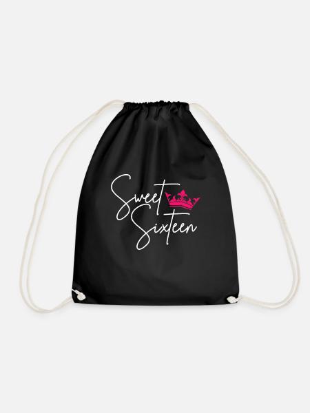 Sweet Sixteen - Süße 16 Jahre - Geburtstag - Turnbeutel - Schwarz
