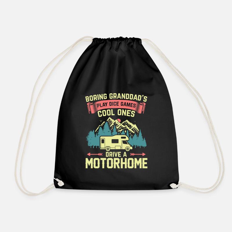 Motorhome Camping | Gift Grandpa Camper Camping - Drawstring Bag - black