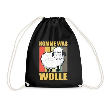 Komme was Wolle Schafe Schaf Stricken Häkeln - Turnbeutel - Schwarz - Vorne