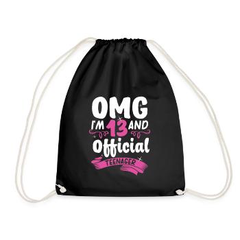 13th birthday official teenager girl gift - Drawstring Bag - black - Front