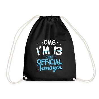13th birthday official teenager gift - Drawstring Bag - black - Front