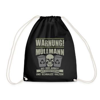 Müllmann Müllabfuhr Müllwerker Mülllader Geschenk - Turnbeutel - Schwarz - Vorne