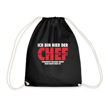 Ich bin hier der Chef | Ehemann Mann Geschenk - Turnbeutel - Schwarz - Vorne