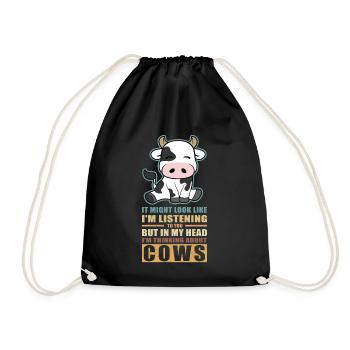 Cows cow | Cow pattern cattle cow lover gift - Drawstring Bag - black - Front