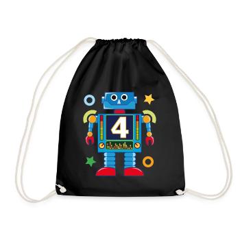 Kleiner Roboter 4. Geburtstag - Turnbeutel - Schwarz - Vorne