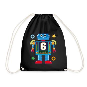 Kleiner Roboter 6. Geburtstag - Turnbeutel - Schwarz - Vorne