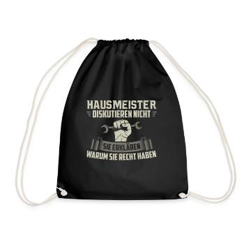 Hausmeister Hauswart Facility-Manager Geschenk - Turnbeutel - Schwarz - Vorne