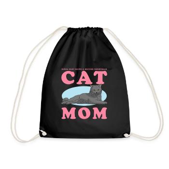 British Shorthair Mom Cat Cat Dad Gift - Drawstring Bag - black - Front
