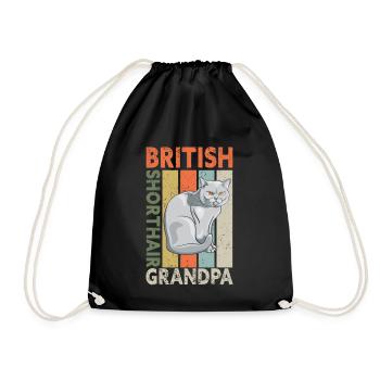 British Shorthair Grandpa Cat Dad Gift - Drawstring Bag - black - Front