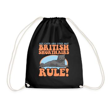 British Shorthair Cat Cat Owner Gift - Drawstring Bag - black - Front