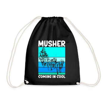 Mushing Hundeschlitten Schlittenhunde Geschenk - Turnbeutel - Schwarz - Vorne