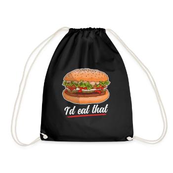 Hamburger Fast Food | Burger Fastfood Geschenk - Turnbeutel - Schwarz - Vorne