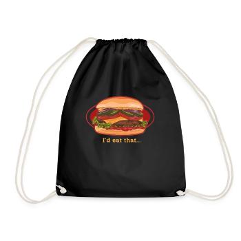 Hamburger Fast Food Fastfood Burger Geschenk - Turnbeutel - Schwarz - Vorne