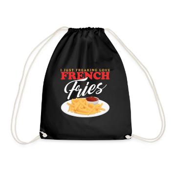 Pommes Frites Fast Food Fastfood Fritten Geschenk - Turnbeutel - Schwarz - Vorne