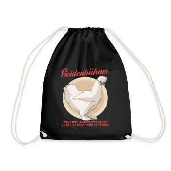 Seidenhuhn Silkie Hühner Seidenhühner Geschenk - Turnbeutel - Schwarz - Vorne