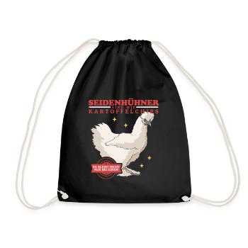 Seidenhuhn Silkie Hühner | Seidenhühner Geschenk - Turnbeutel - Schwarz - Vorne
