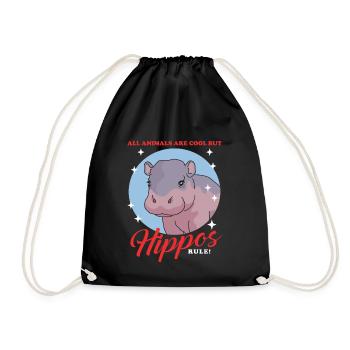 Hippo Baby Hippo Hippos Gift - Drawstring Bag - black - Front